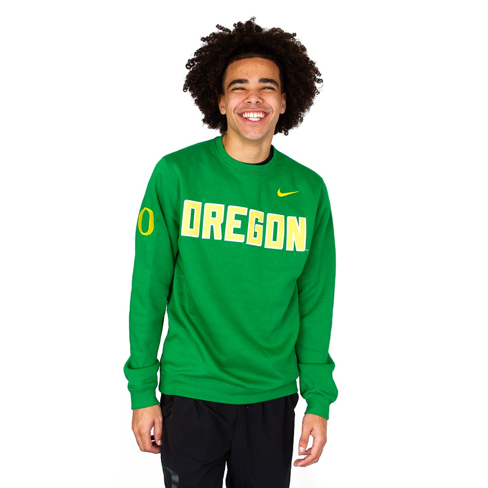 Classic Oregon O, Nike, Green, Pullover, Cotton Blend, Men, Football, Heavy Fleece, Sideline, Embroidered, Sweatshirt, 926085